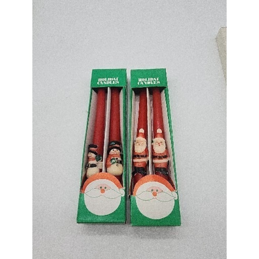 Christmas Candle Santa Claus And Snowman Vintage Two Taper Holiday Fire 10" New